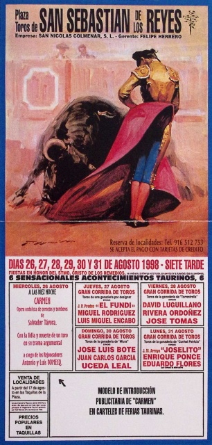 Modelo de introducción publicitaria de "Carmen" en carteles de ferias taurinas