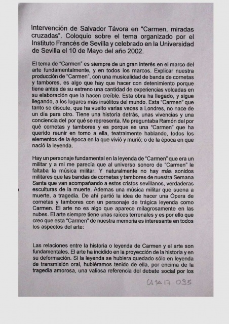 Intervención de Salvador Távora en "Carmen, miradas cruzadas"