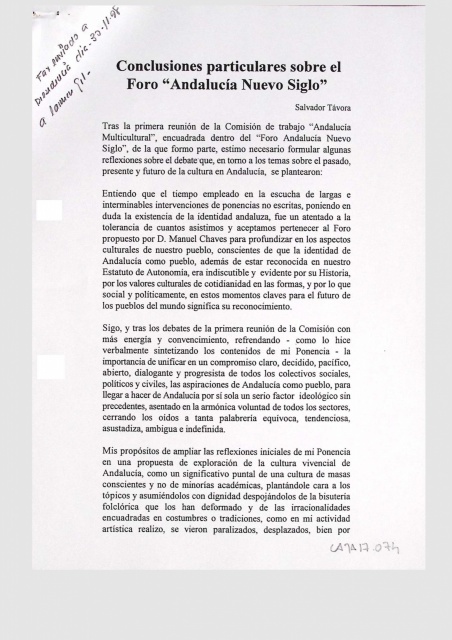 Conclusiones particulares sobre el Foro "Andalucía Nuevo Siglo" 