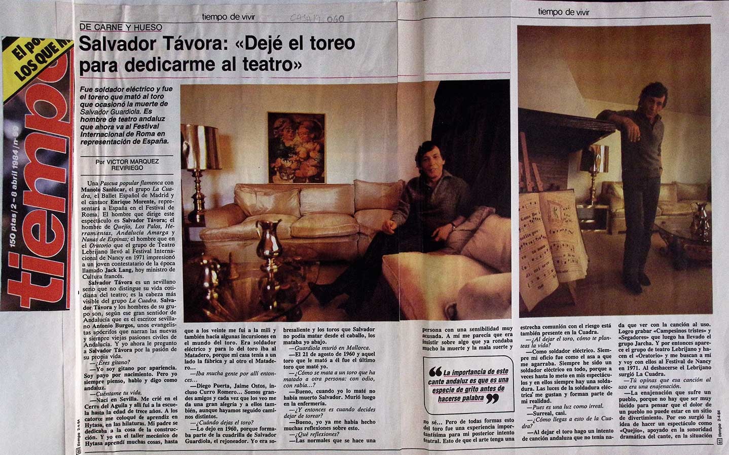 Salvador Távora: "Dejé el toreo para dedicarme al teatro"
