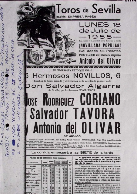 Toros de Sevilla. Lunes 18 de julio de 1955 !Novillada Popular!